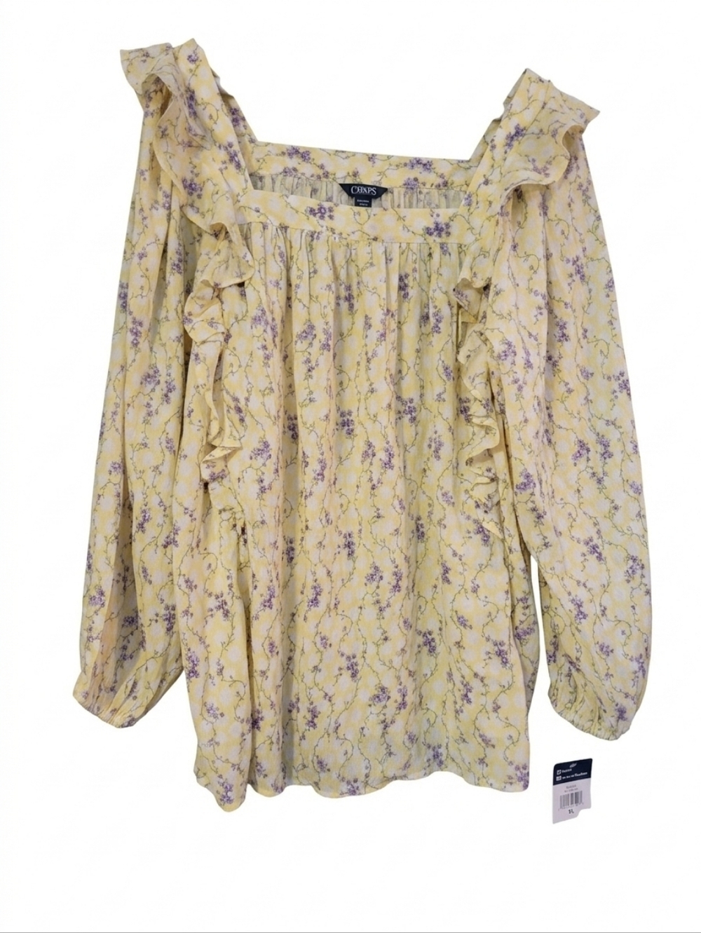 Chaps Cream and Tan Ruffled 3/4 Sleeve Blouse
